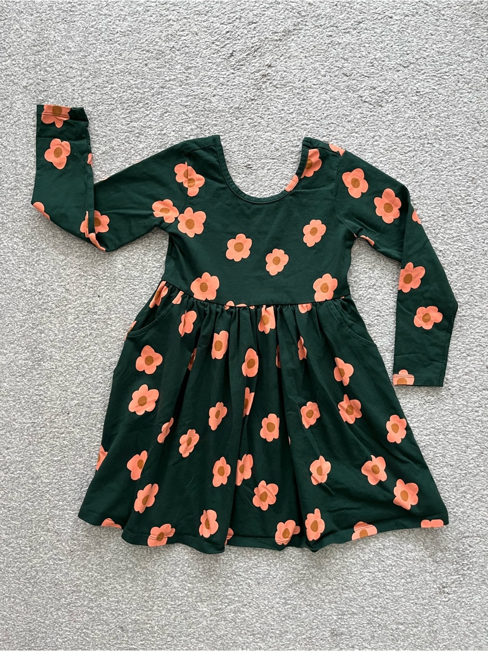 NWOT Quince Organic Cotton Fit & Flare Dark Green Floral Twirl Dress Size 5T